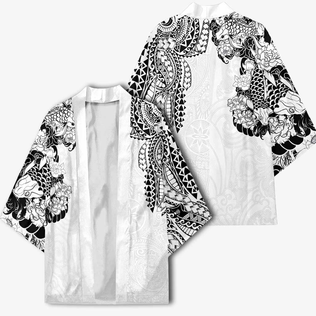 Japanese Irezumi and Hawaiian Polynesian Art Tattoo Kimono White Color - Polynesian Pride