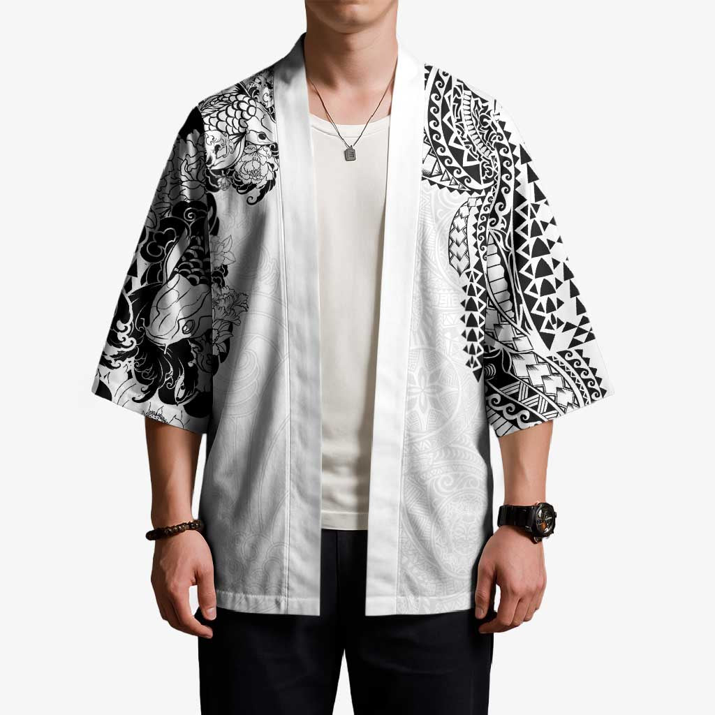 Japanese Irezumi and Hawaiian Polynesian Art Tattoo Kimono White Color - Polynesian Pride
