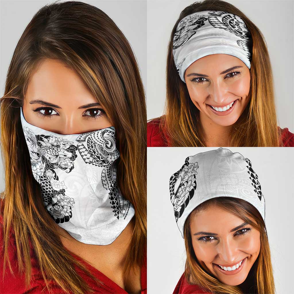 Japanese Irezumi and Hawaiian Polynesian Art Tattoo Neck Gaiter White Color - Polynesian Pride