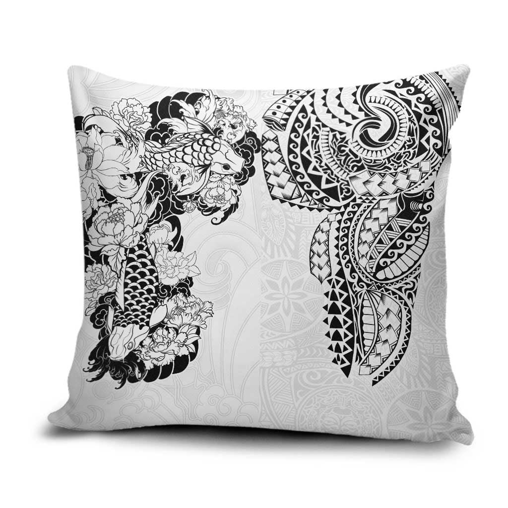 Japanese Irezumi and Hawaiian Polynesian Art Tattoo Pillow Cover White Color - Polynesian Pride