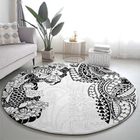 Japanese Irezumi and Hawaiian Polynesian Art Tattoo Round Carpet White Color - Polynesian Pride