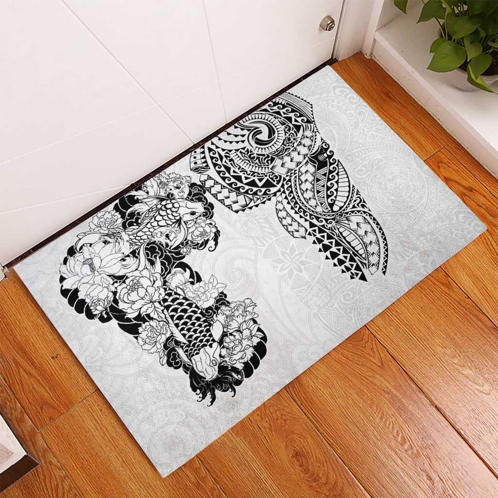 Japanese Irezumi and Hawaiian Polynesian Art Tattoo Rubber Doormat White Color - Polynesian Pride
