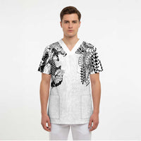 Japanese Irezumi and Hawaiian Polynesian Art Tattoo Scrub Top White Color LT03 - Polynesian Pride