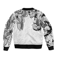 Japanese Irezumi and Hawaiian Polynesian Art Tattoo Sleeve Zip Bomber Jacket White Color - Polynesian Pride