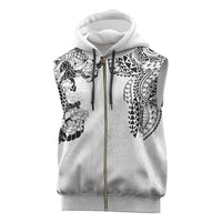 Japanese Irezumi and Hawaiian Polynesian Art Tattoo Sleeveless Zip Hoodie White Color - Polynesian Pride