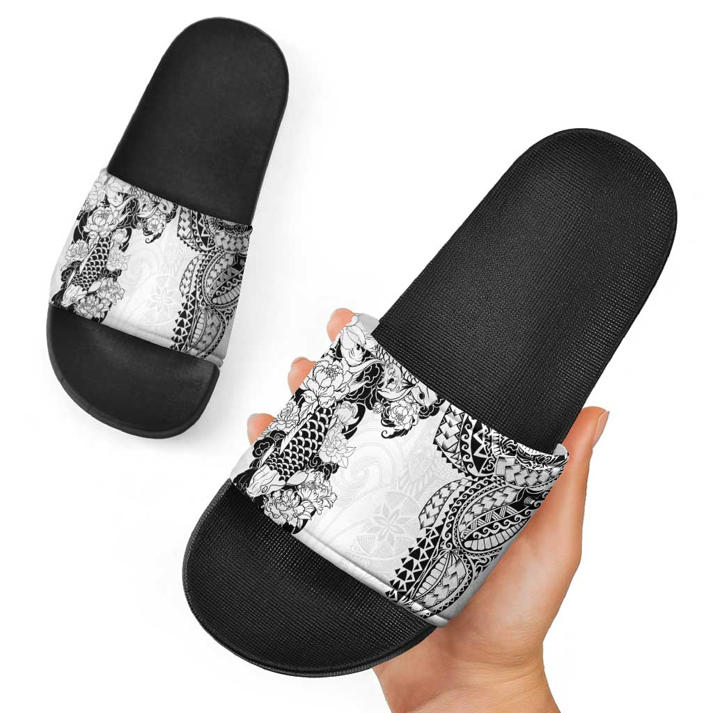 Japanese Irezumi and Hawaiian Polynesian Art Tattoo Slide Sandals White Color - Polynesian Pride