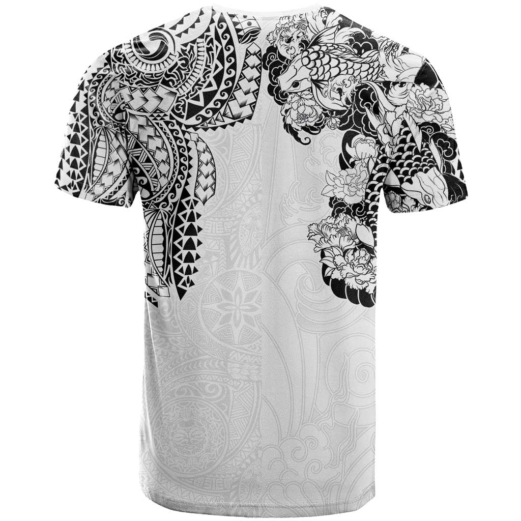 Japanese Irezumi and Hawaiian Polynesian Art Tattoo T Shirt White Color - Polynesian Pride