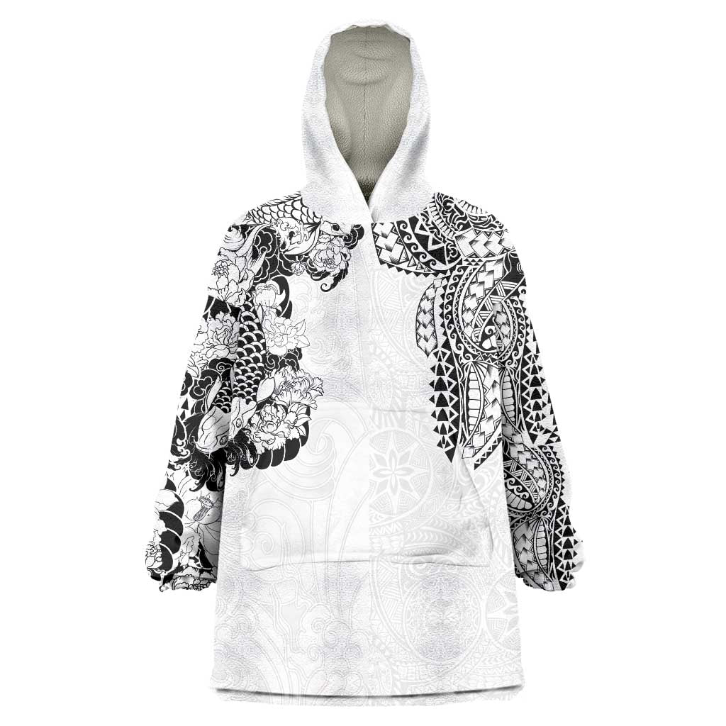 Japanese Irezumi and Hawaiian Polynesian Art Tattoo Wearable Blanket Hoodie White Color - Polynesian Pride