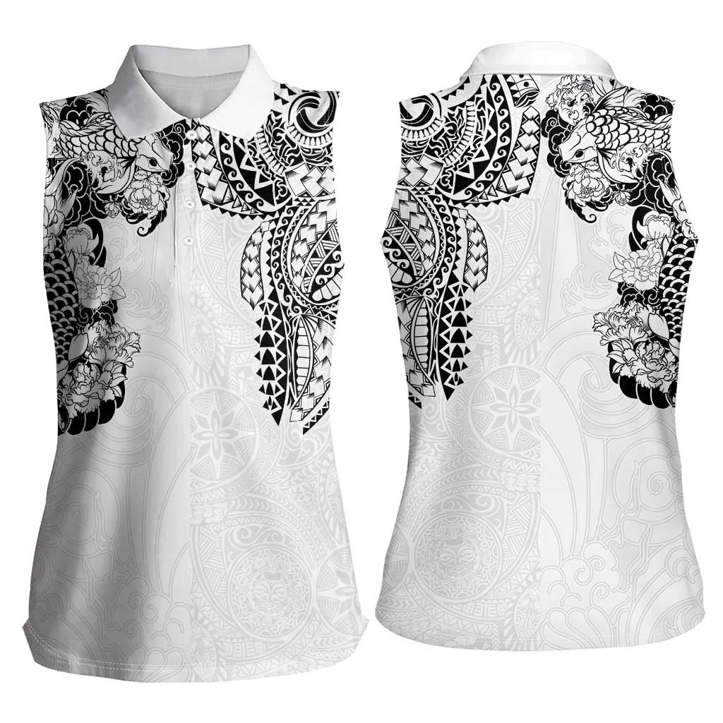 Japanese Irezumi and Hawaiian Polynesian Art Tattoo Women Sleeveless Polo Shirt White Color LT03 - Polynesian Pride