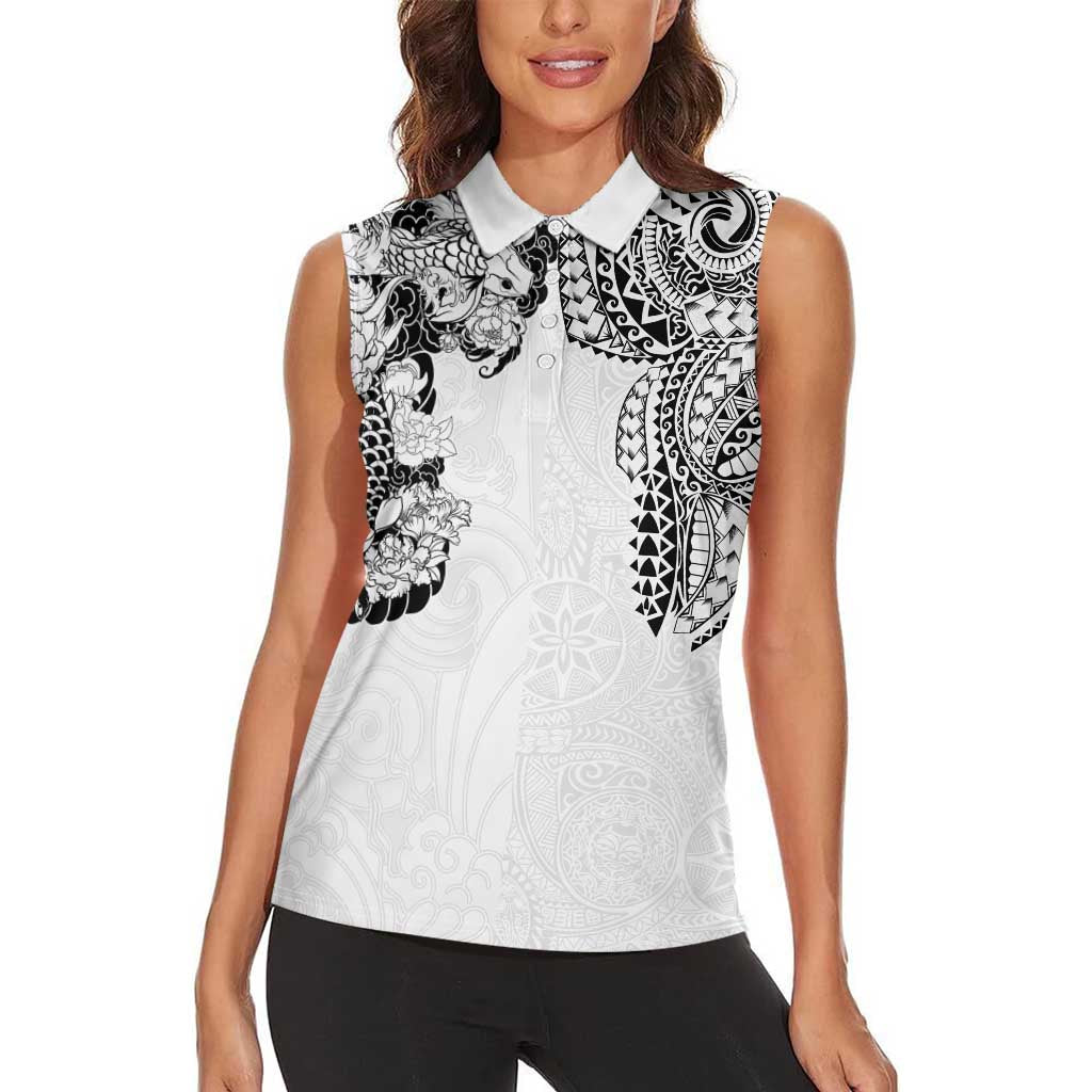 Japanese Irezumi and Hawaiian Polynesian Art Tattoo Women Sleeveless Polo Shirt White Color LT03 - Polynesian Pride