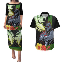 Hawaii Kaimuki High School Couples Matching Puletasi Dress and Hawaiian Shirt Tribal Kakau Pattern Mix Hibiscus Flower LT03 Black - Polynesian Pride