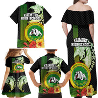 Hawaii Kaimuki High School Family Matching Off Shoulder Maxi Dress and Hawaiian Shirt Tribal Kakau Pattern Mix Hibiscus Flower LT03 - Polynesian Pride