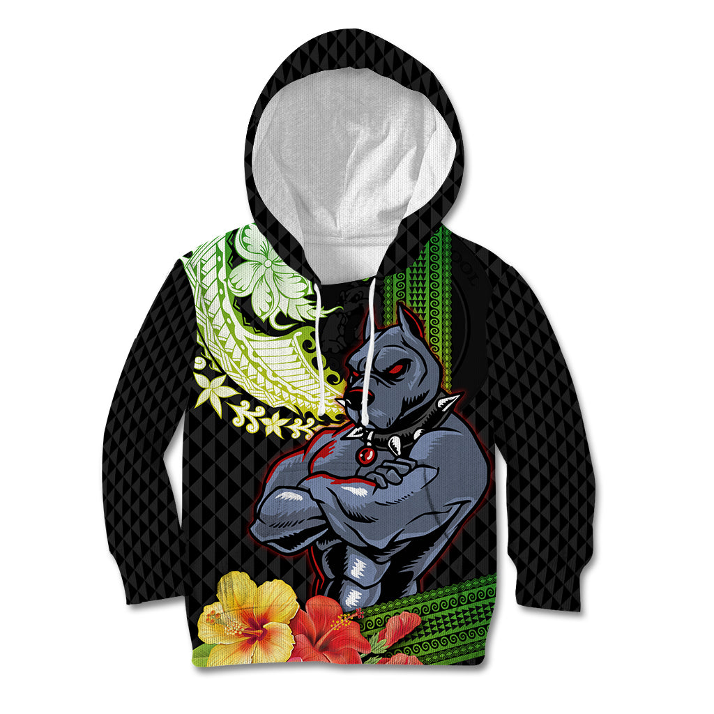 Hawaii Kaimuki High School Kid Hoodie Tribal Kakau Pattern Mix Hibiscus Flower LT03 Hoodie Black - Polynesian Pride