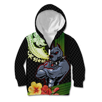 Hawaii Kaimuki High School Kid Hoodie Tribal Kakau Pattern Mix Hibiscus Flower LT03 Zip Hoodie Black - Polynesian Pride