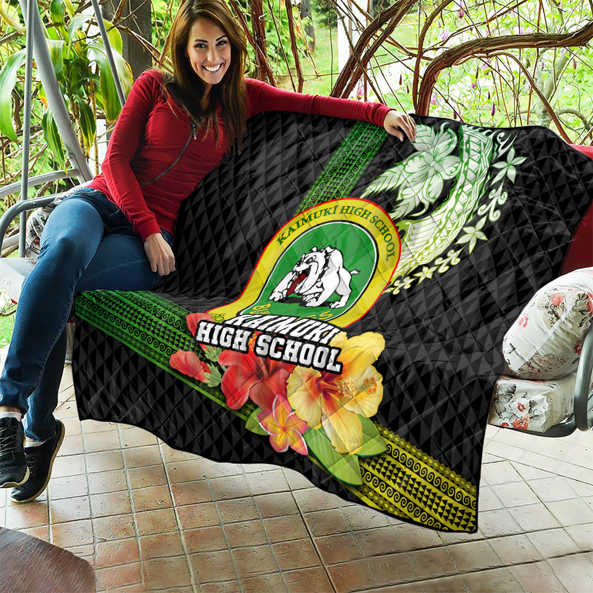 Hawaii Kaimuki High School Quilt Tribal Kakau Pattern Mix Hibiscus Flower LT03 - Polynesian Pride