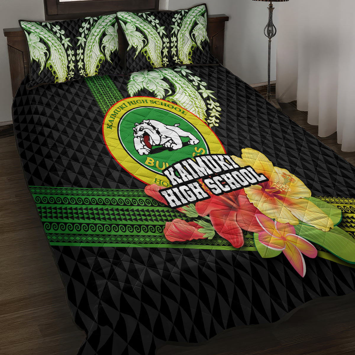 Hawaii Kaimuki High School Quilt Bed Set Tribal Kakau Pattern Mix Hibiscus Flower LT03 - Polynesian Pride