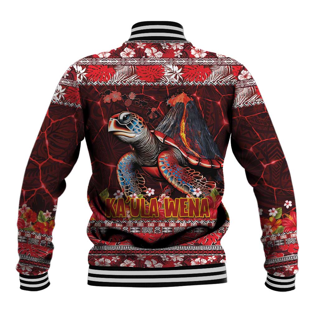 Hawaii KaʻUla Wena Volcano Turtle Baseball Jacket Lava and Tropical Plants Tribal Pattern