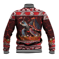 Hawaii KaʻUla Wena Volcano Turtle Baseball Jacket Lava and Tropical Plants Tribal Pattern