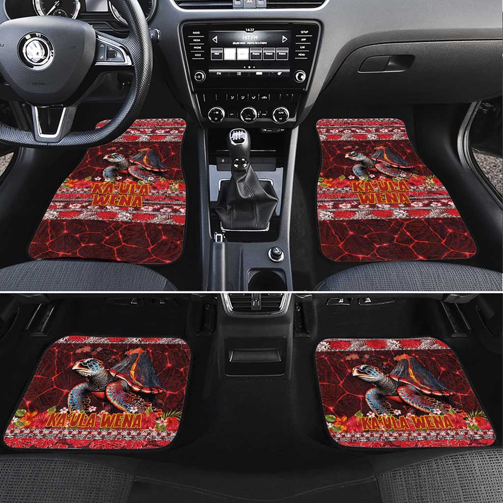 Hawaii KaʻUla Wena Volcano Turtle Car Mats Lava and Tropical Plants Tribal Pattern