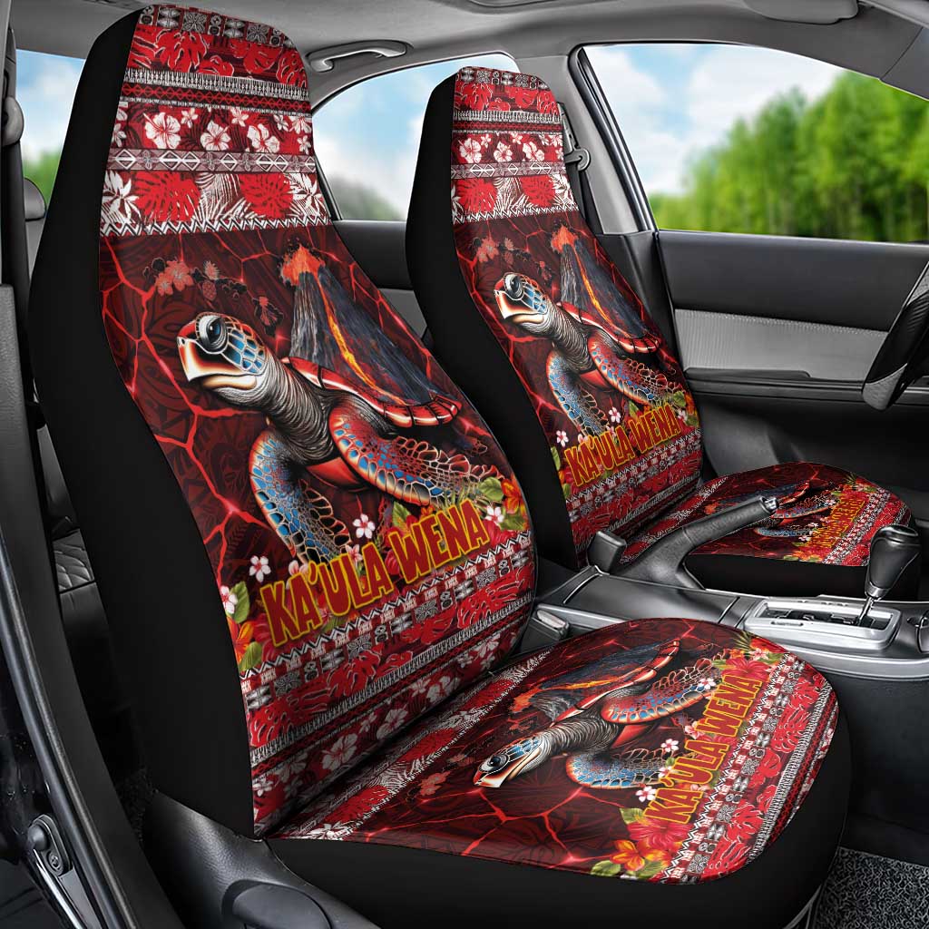 Hawaii KaʻUla Wena Volcano Turtle Car Seat Cover Lava and Tropical Plants Tribal Pattern