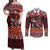 Hawaii KaʻUla Wena Volcano Turtle Couples Matching Off Shoulder Maxi Dress and Long Sleeve Button Shirt Lava and Tropical Plants Tribal Pattern