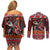 Hawaii KaʻUla Wena Volcano Turtle Couples Matching Off Shoulder Short Dress and Long Sleeve Button Shirt Lava and Tropical Plants Tribal Pattern