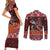 Hawaii KaʻUla Wena Volcano Turtle Couples Matching Short Sleeve Bodycon Dress and Long Sleeve Button Shirt Lava and Tropical Plants Tribal Pattern