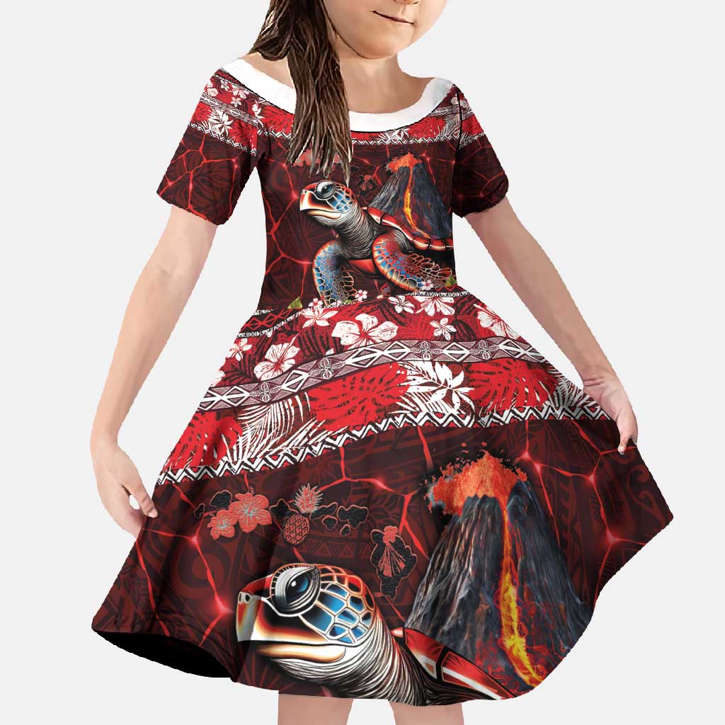 Hawaii KaʻUla Wena Volcano Turtle Family Matching Mermaid Dress and Hawaiian Shirt Lava and Tropical Plants Tribal Pattern