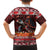 Hawaii KaʻUla Wena Volcano Turtle Family Matching Off The Shoulder Long Sleeve Dress and Hawaiian Shirt Lava and Tropical Plants Tribal Pattern