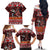 Hawaii KaʻUla Wena Volcano Turtle Family Matching Off The Shoulder Long Sleeve Dress and Hawaiian Shirt Lava and Tropical Plants Tribal Pattern