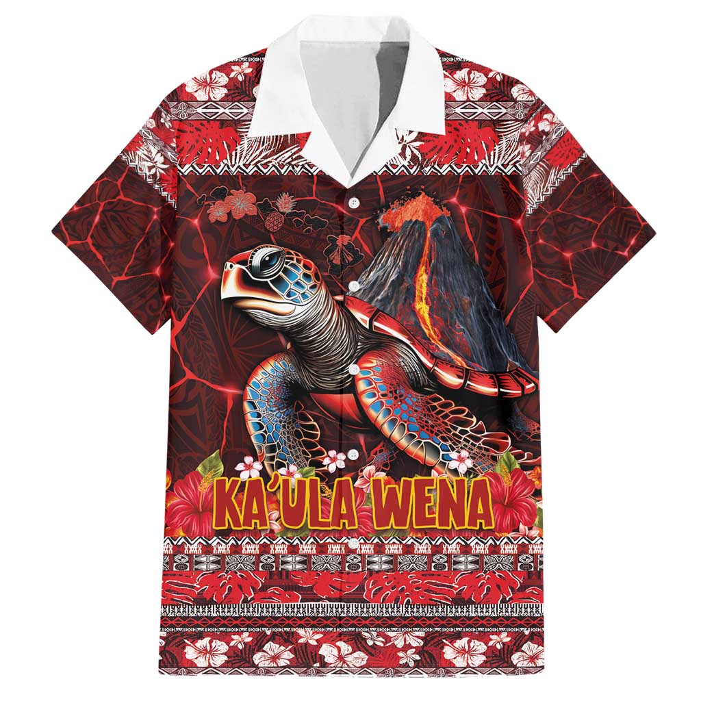 Hawaii KaʻUla Wena Volcano Turtle Family Matching Puletasi and Hawaiian Shirt Lava and Tropical Plants Tribal Pattern