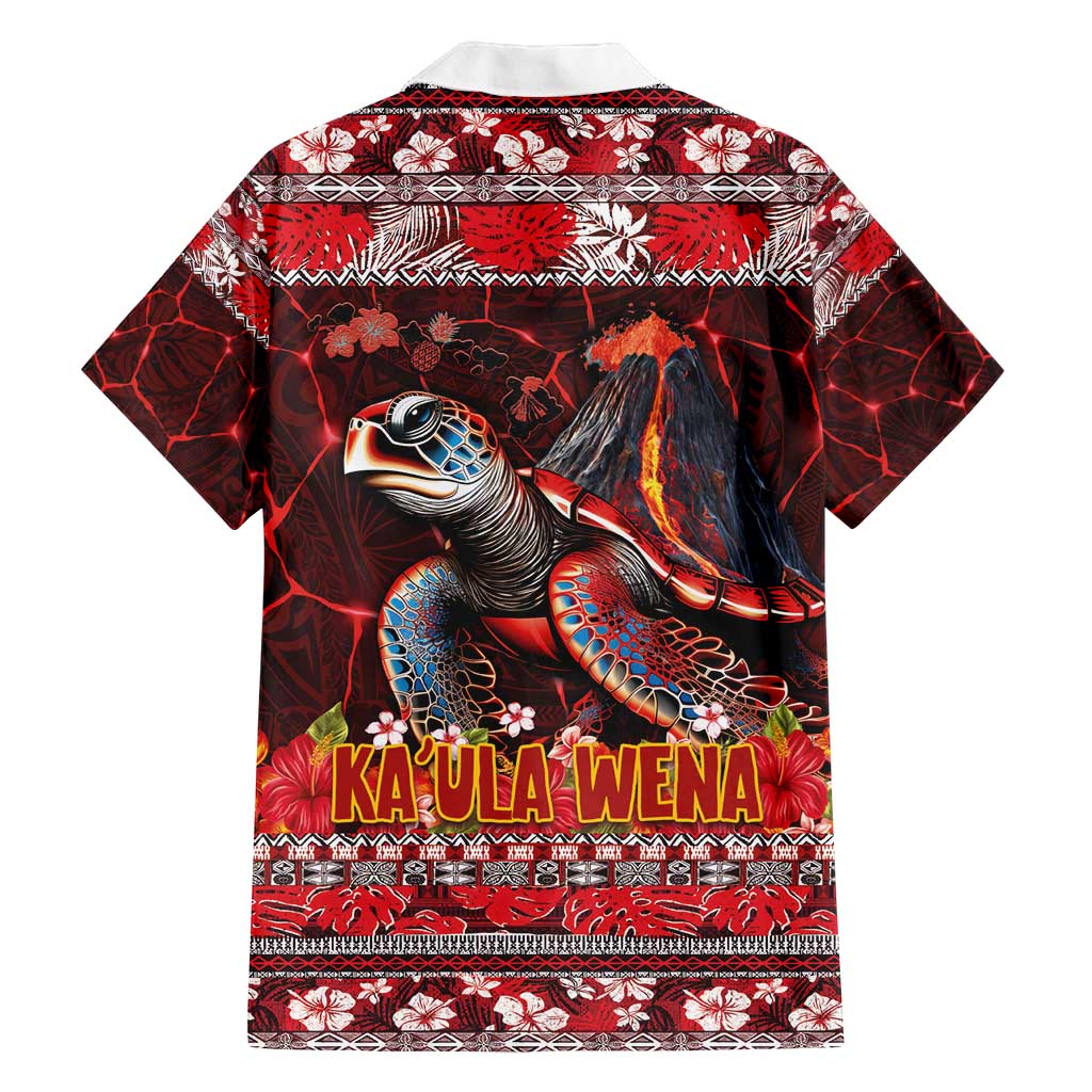 Hawaii KaʻUla Wena Volcano Turtle Family Matching Puletasi and Hawaiian Shirt Lava and Tropical Plants Tribal Pattern