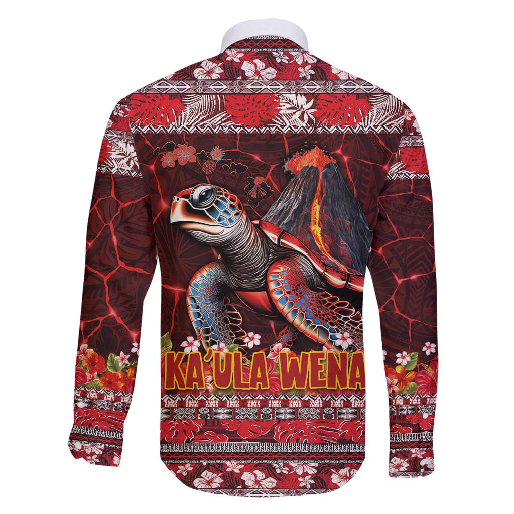 Hawaii KaʻUla Wena Volcano Turtle Family Matching Puletasi and Hawaiian Shirt Lava and Tropical Plants Tribal Pattern