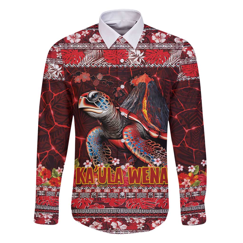 Hawaii KaʻUla Wena Volcano Turtle Family Matching Tank Maxi Dress and Hawaiian Shirt Lava and Tropical Plants Tribal Pattern