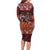 Hawaii KaʻUla Wena Volcano Turtle Long Sleeve Bodycon Dress Lava and Tropical Plants Tribal Pattern