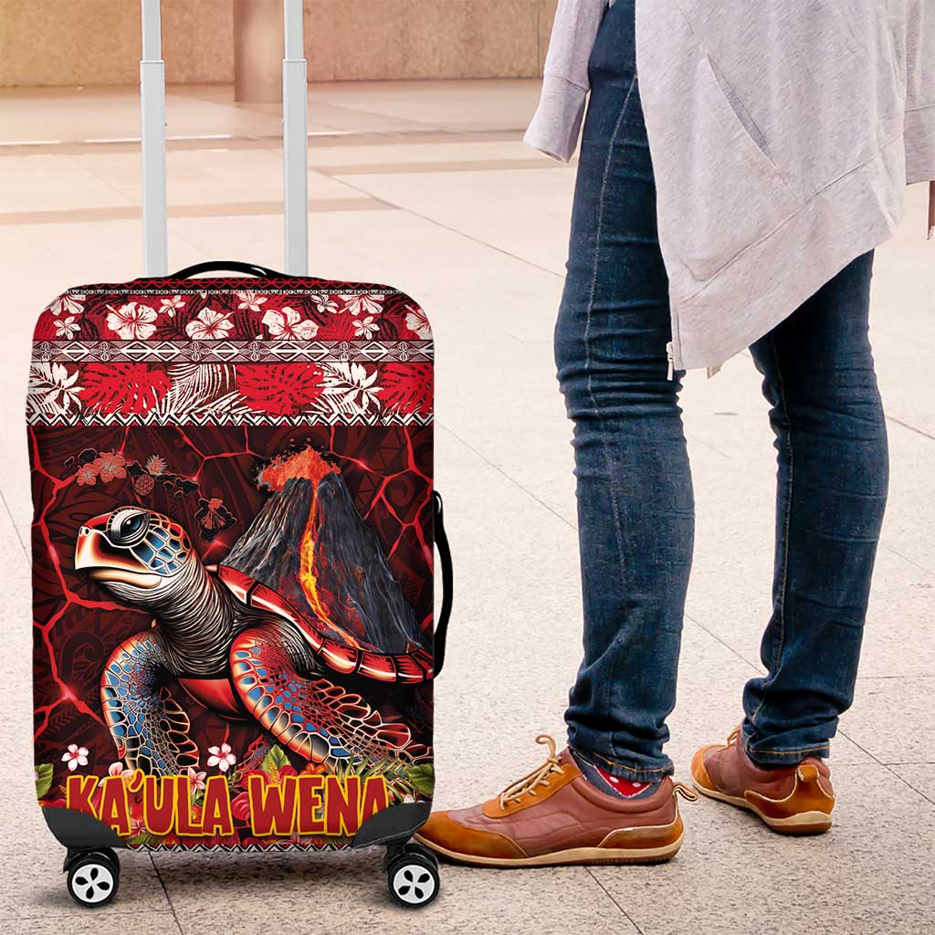 Hawaii KaʻUla Wena Volcano Turtle Luggage Cover Lava and Tropical Plants Tribal Pattern