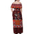 Hawaii KaʻUla Wena Volcano Turtle Off Shoulder Maxi Dress Lava and Tropical Plants Tribal Pattern