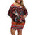 Hawaii KaʻUla Wena Volcano Turtle Off Shoulder Short Dress Lava and Tropical Plants Tribal Pattern