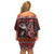 Hawaii KaʻUla Wena Volcano Turtle Off Shoulder Short Dress Lava and Tropical Plants Tribal Pattern