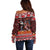 Hawaii KaʻUla Wena Volcano Turtle Off Shoulder Sweater Lava and Tropical Plants Tribal Pattern