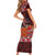 Hawaii KaʻUla Wena Volcano Turtle Short Sleeve Bodycon Dress Lava and Tropical Plants Tribal Pattern