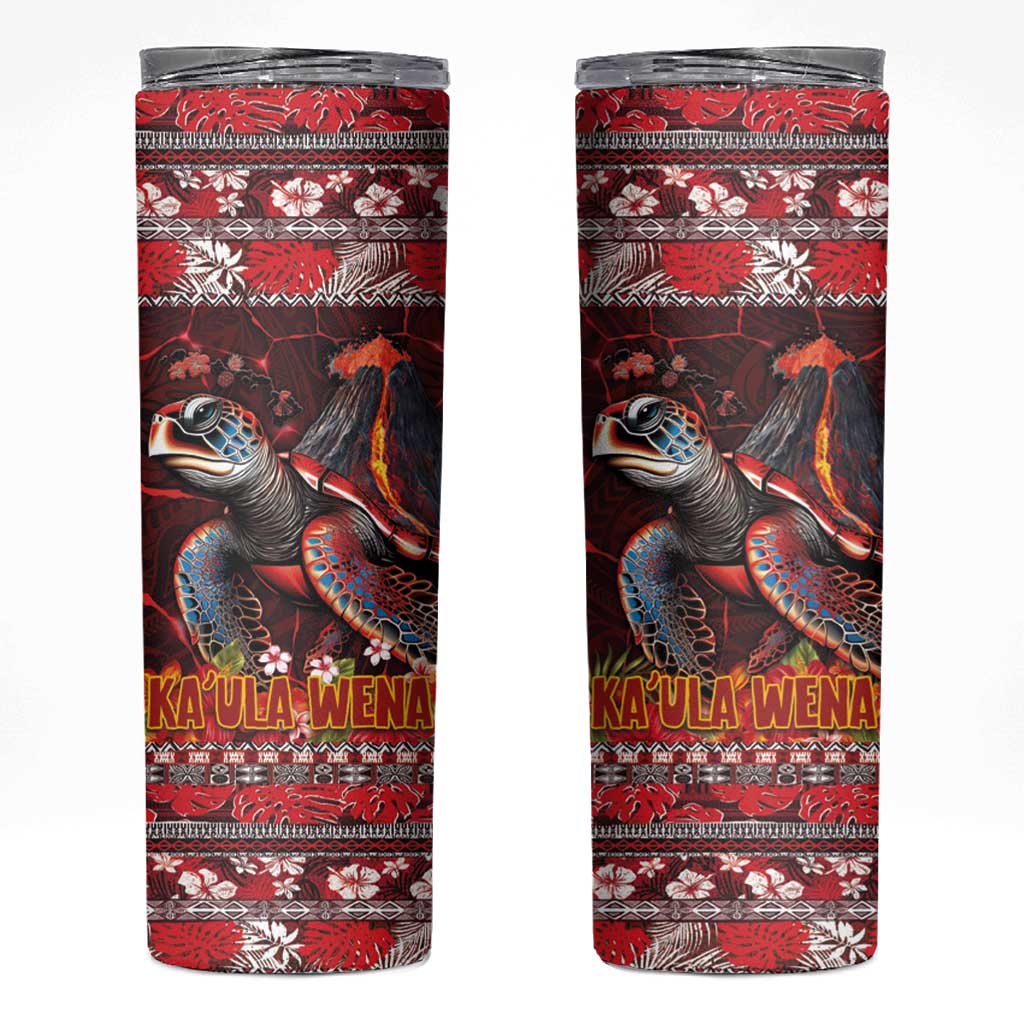 Hawaii KaʻUla Wena Volcano Turtle Skinny Tumbler Lava and Tropical Plants Tribal Pattern