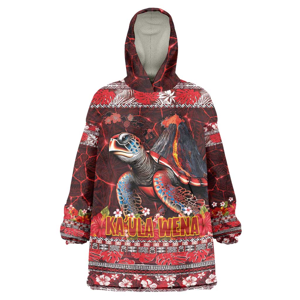 Hawaii KaʻUla Wena Volcano Turtle Wearable Blanket Hoodie Lava and Tropical Plants Tribal Pattern