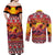 Hawaii KaʻUla Wena Octopus Couples Matching Off Shoulder Maxi Dress and Long Sleeve Button Shirt Oceanic Red with Corals and Tropical On Sunset Landscape