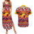 Hawaii KaʻUla Wena Octopus Couples Matching Summer Maxi Dress and Hawaiian Shirt Oceanic Red with Corals and Tropical On Sunset Landscape
