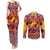 Hawaii KaʻUla Wena Octopus Couples Matching Tank Maxi Dress and Long Sleeve Button Shirt Oceanic Red with Corals and Tropical On Sunset Landscape