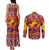 Hawaii KaʻUla Wena Octopus Couples Matching Tank Maxi Dress and Long Sleeve Button Shirt Oceanic Red with Corals and Tropical On Sunset Landscape