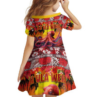 Hawaii KaʻUla Wena Octopus Family Matching Mermaid Dress and Hawaiian Shirt Oceanic Red with Corals and Tropical On Sunset Landscape