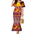 Hawaii KaʻUla Wena Octopus Family Matching Mermaid Dress and Hawaiian Shirt Oceanic Red with Corals and Tropical On Sunset Landscape