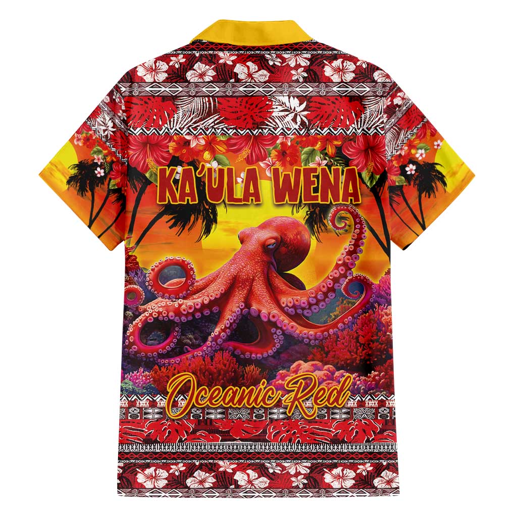 Hawaii KaUla Wena Octopus Family Matching Off Shoulder Short Dress and Hawaiian Shirt Oceanic Red with Corals and Tropical On Sunset Landscape LT03 - Polynesian Pride